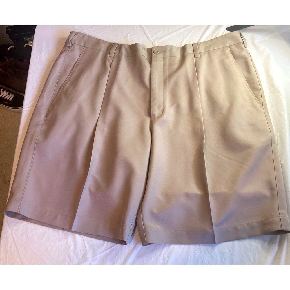 Nike Golf Fit Dry Tan Khaki Pleated Shorts‎ Mens 40 Athletic Performance Swoosh